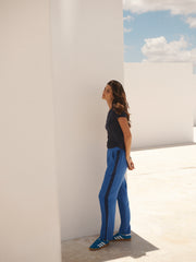 Thea linen side stripe trouser - Blue / Navy | NRBY Clothing
