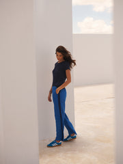 Thea linen side stripe trouser - Blue / Navy | NRBY Clothing