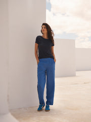 Thea linen side stripe trouser - Blue / Navy | NRBY Clothing