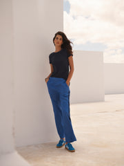 Thea linen side stripe trouser - Blue / Navy | NRBY Clothing