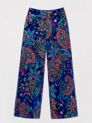 Thea silk blend velvet paisley print trouser