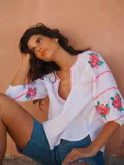 Alba cotton seersucker embroidered top - White | NRBY Clothing