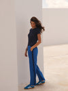 Thea linen side stripe trouser - Bright Blue / Navy