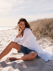Mira gauze linen button down dress - White | NRBY Clothing