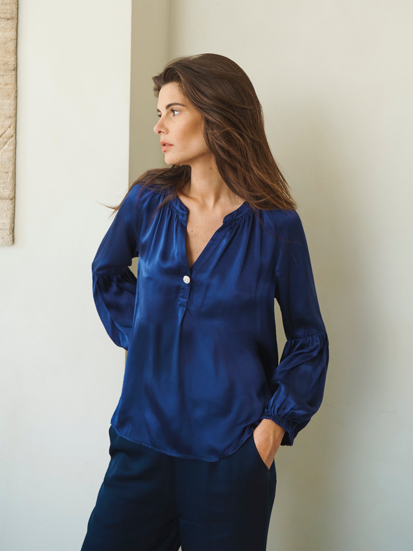 Ophelia silk satin shirt - Soft Navy