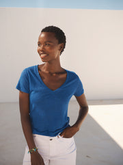 Charlie linen V-neck t-shirt - Cobalt | NRBY Clothing