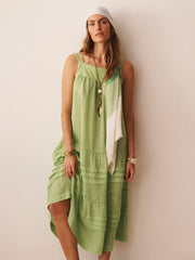 Ariane gauze linen tiered dress - Lime Green | NRBY Clothing