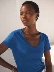 Charlie linen V-neck t-shirt - Cobalt | NRBY Clothing