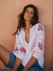 Alba cotton seersucker embroidered top - White | NRBY Clothing