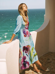 Lee silk orchid print maxi dress - Silver Blue | NRBY Clothing