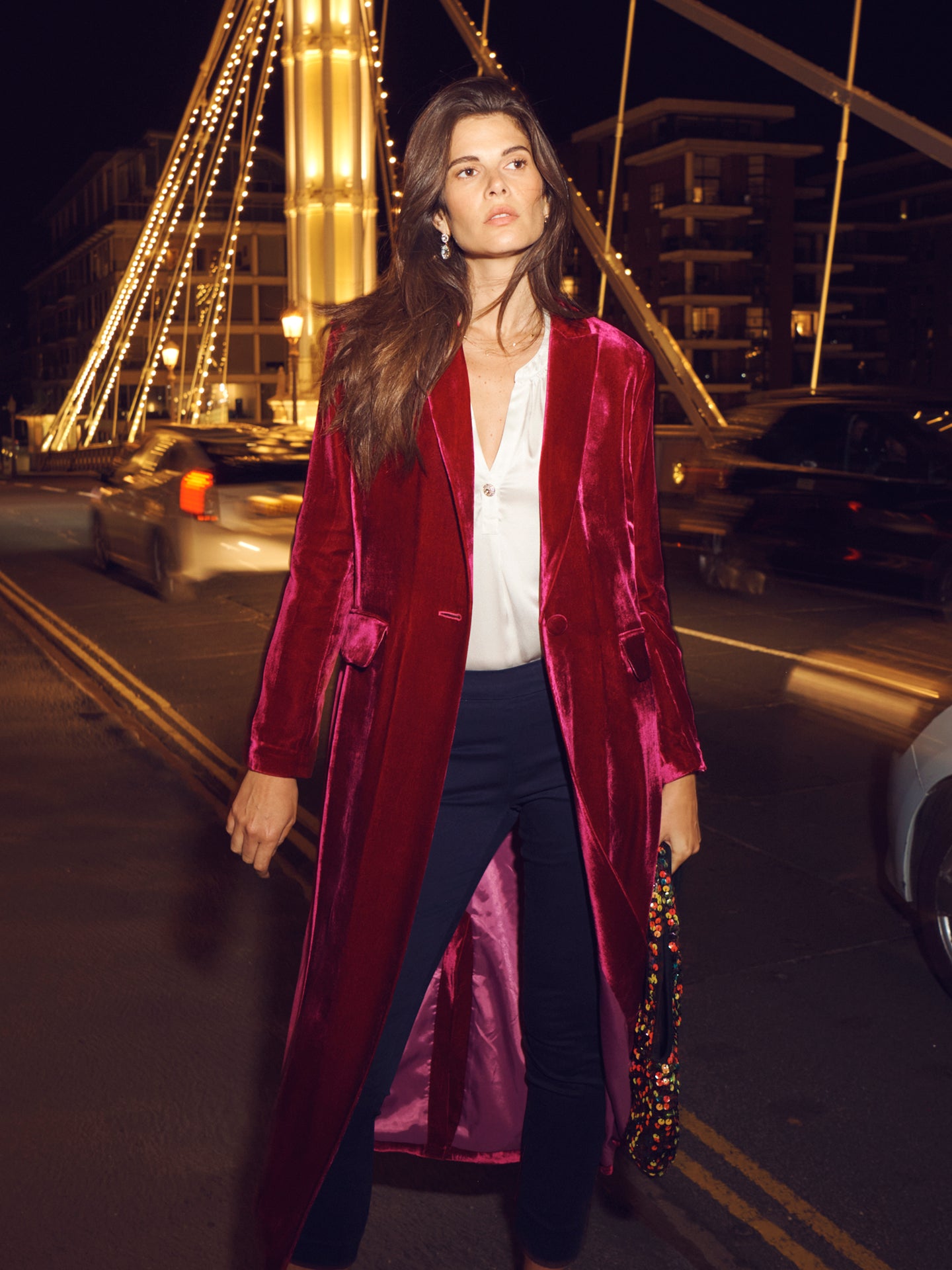 Odette silk blend velvet opera coat - Hot Pink