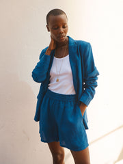 Poppie linen pull on short - Indigo Blue | NRBY Clothing