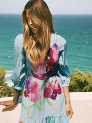 Lee silk orchid print maxi dress - Silver Blue | NRBY Clothing
