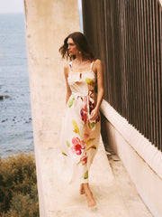 Sheena silk orchid print maxi dress - Oyster