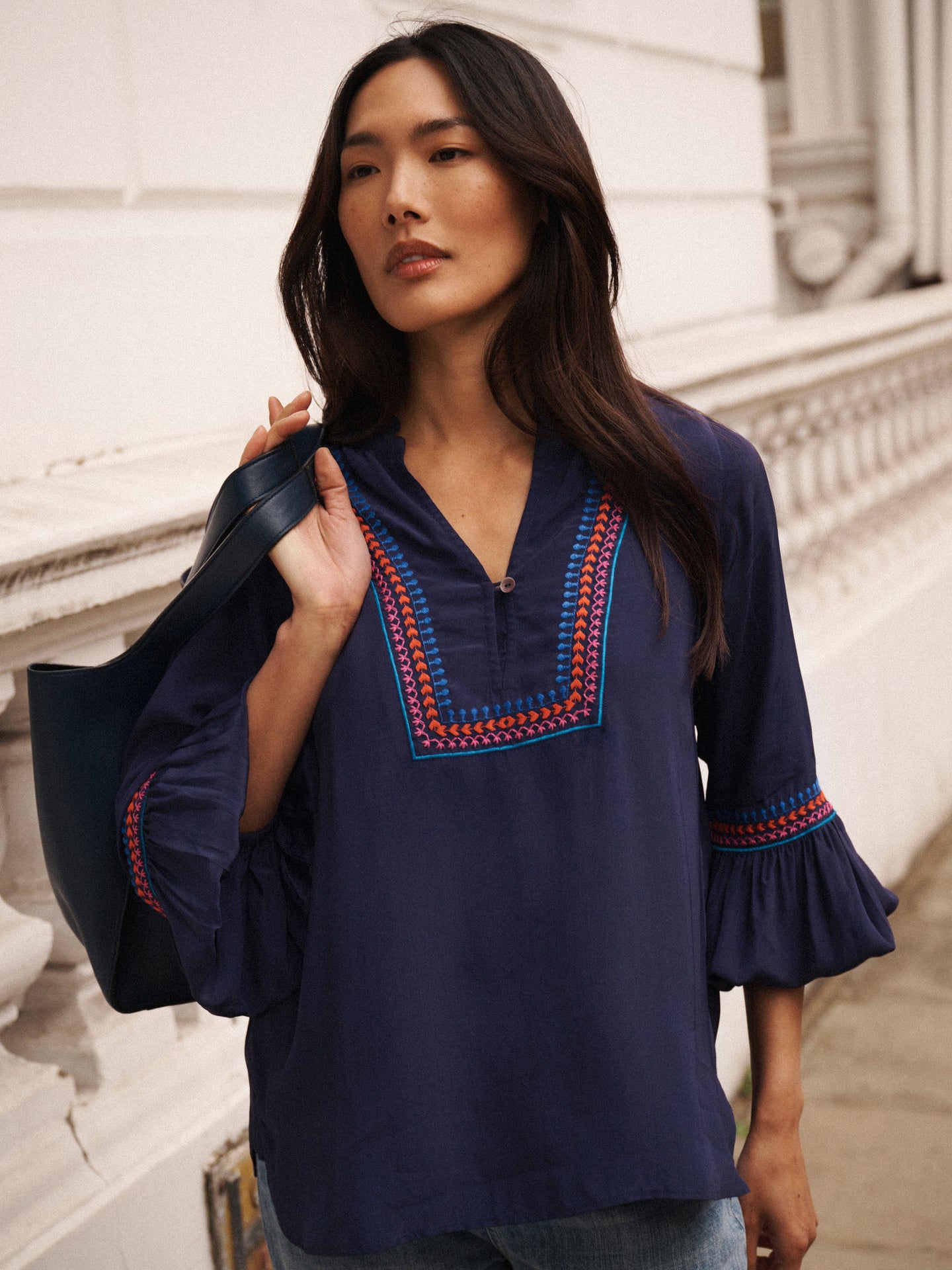 Vaila embroidered top - Navy