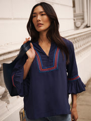 Vaila embroidered top - Navy