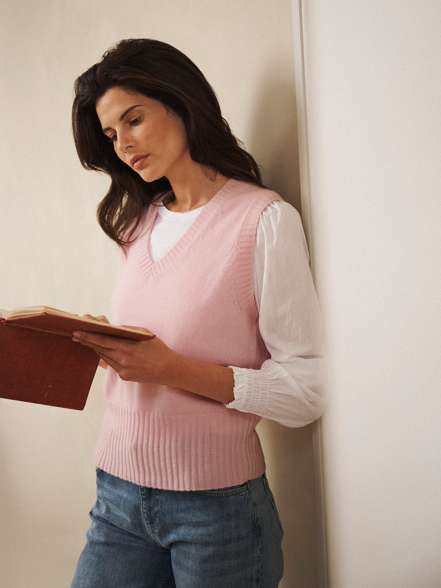 Vee neck cashmere tank - Soft Pink