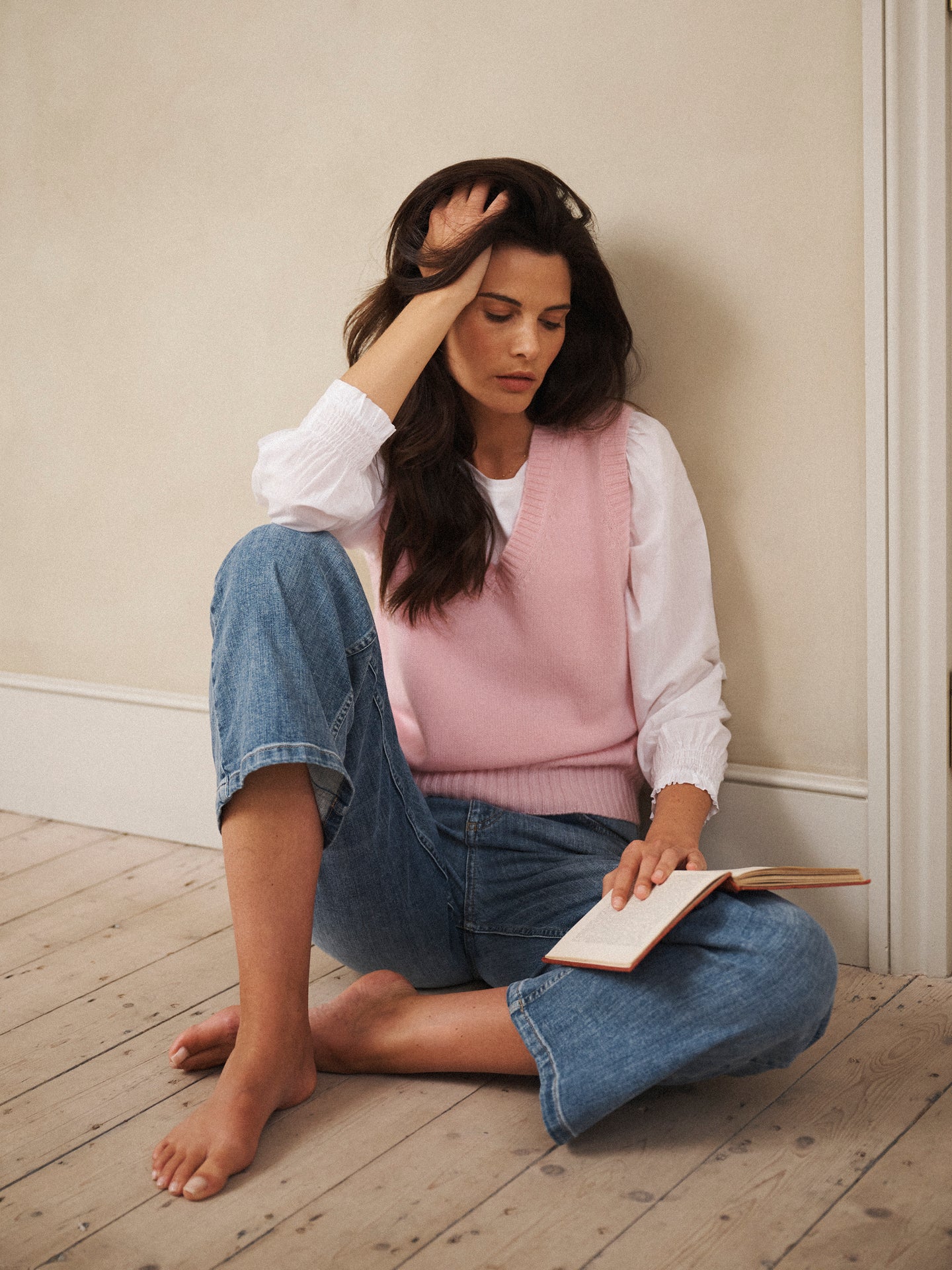 Vee neck cashmere tank - Soft Pink