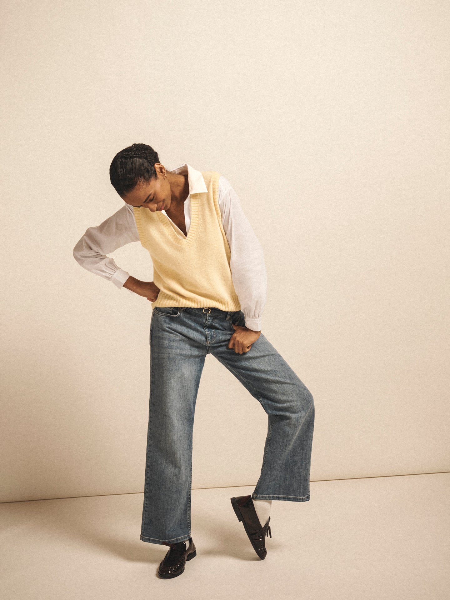 Vee cashmere tank - Buttermilk Yellow