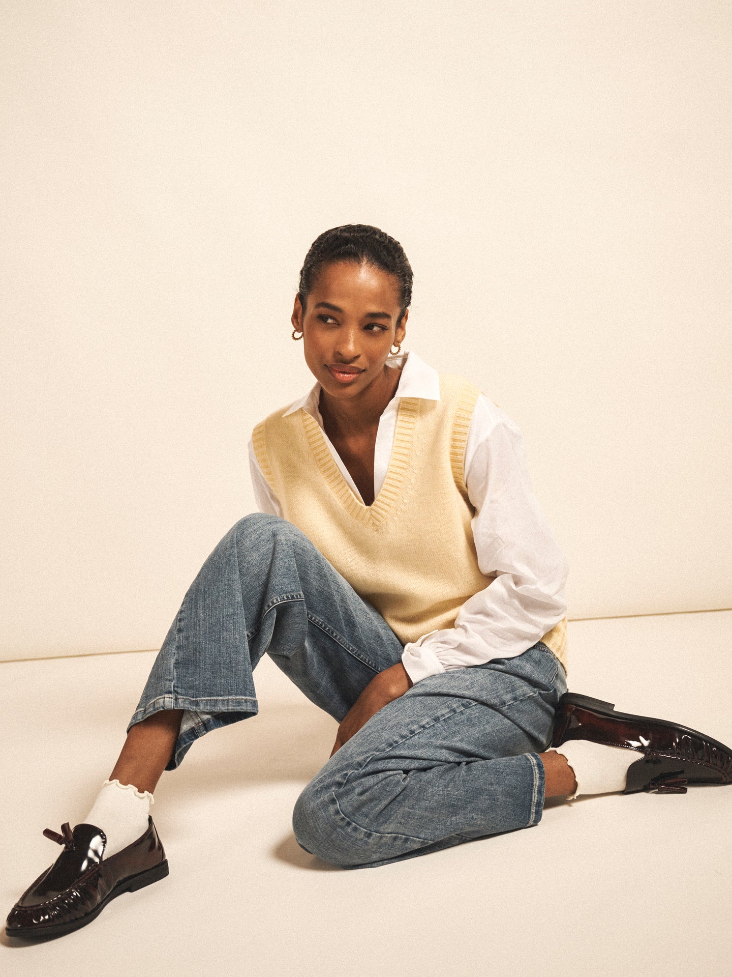 Vee cashmere tank - Buttermilk Yellow