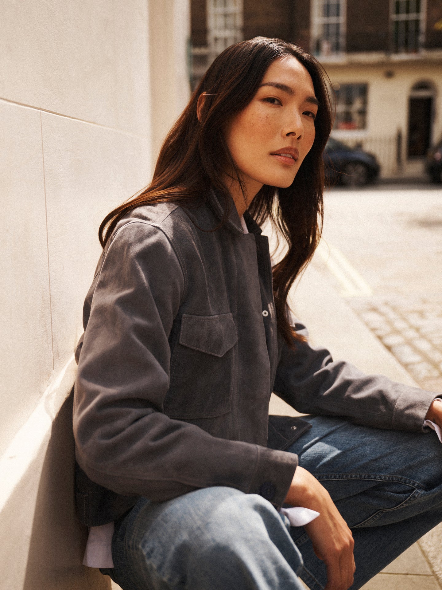Villette suede jacket - Dusty Blue