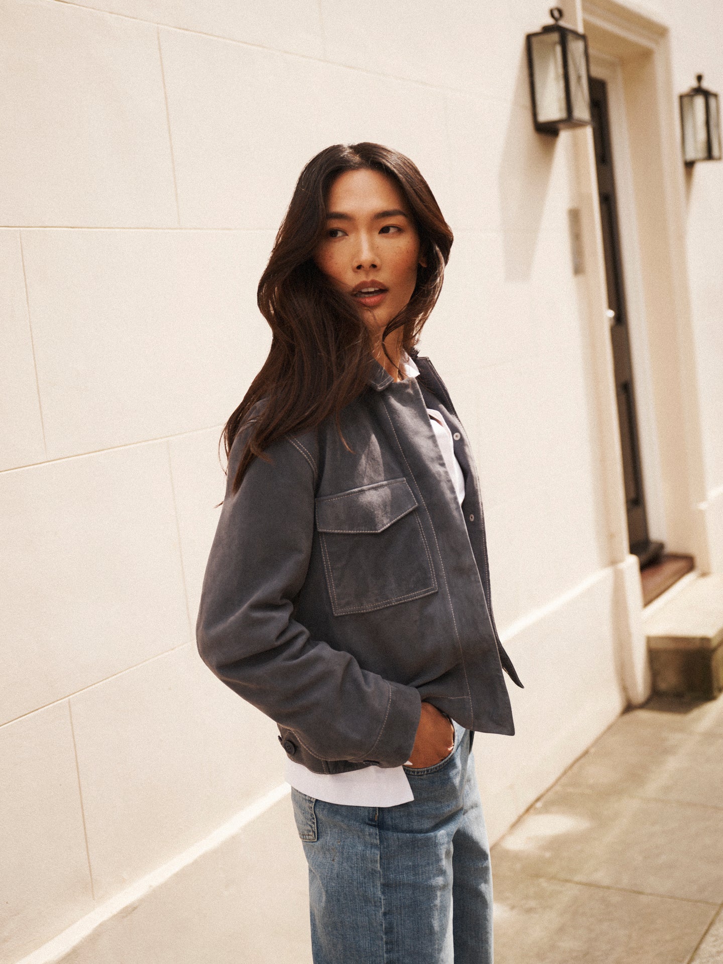 Villette suede jacket - Dusty Blue
