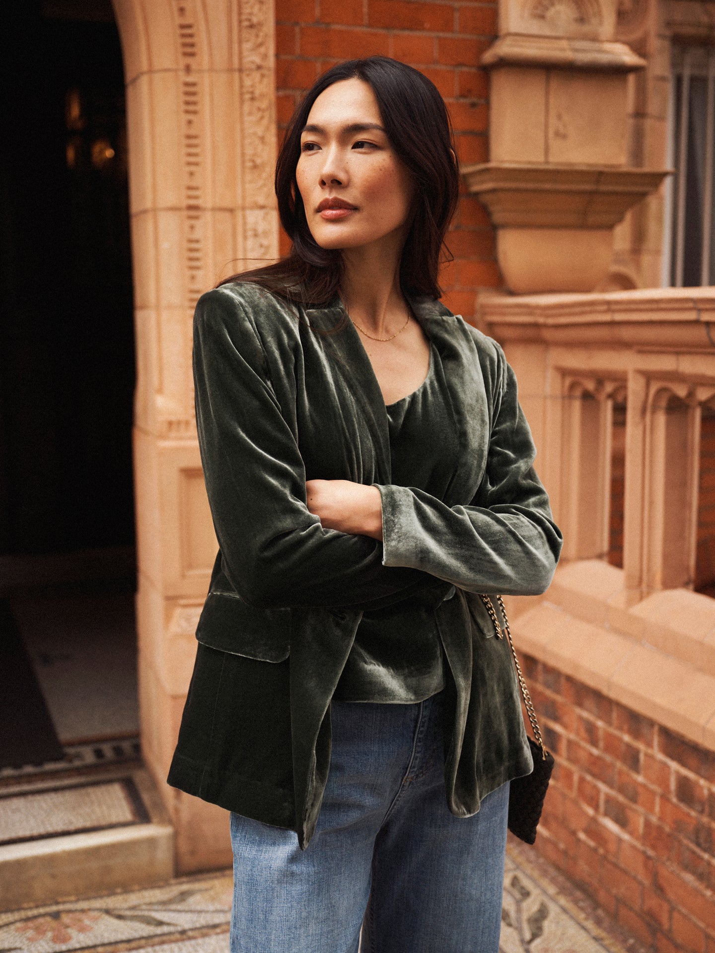 New May silk blend velvet jacket - Khaki