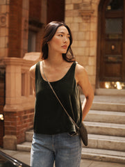 Violet silk blend velvet vest - Khaki