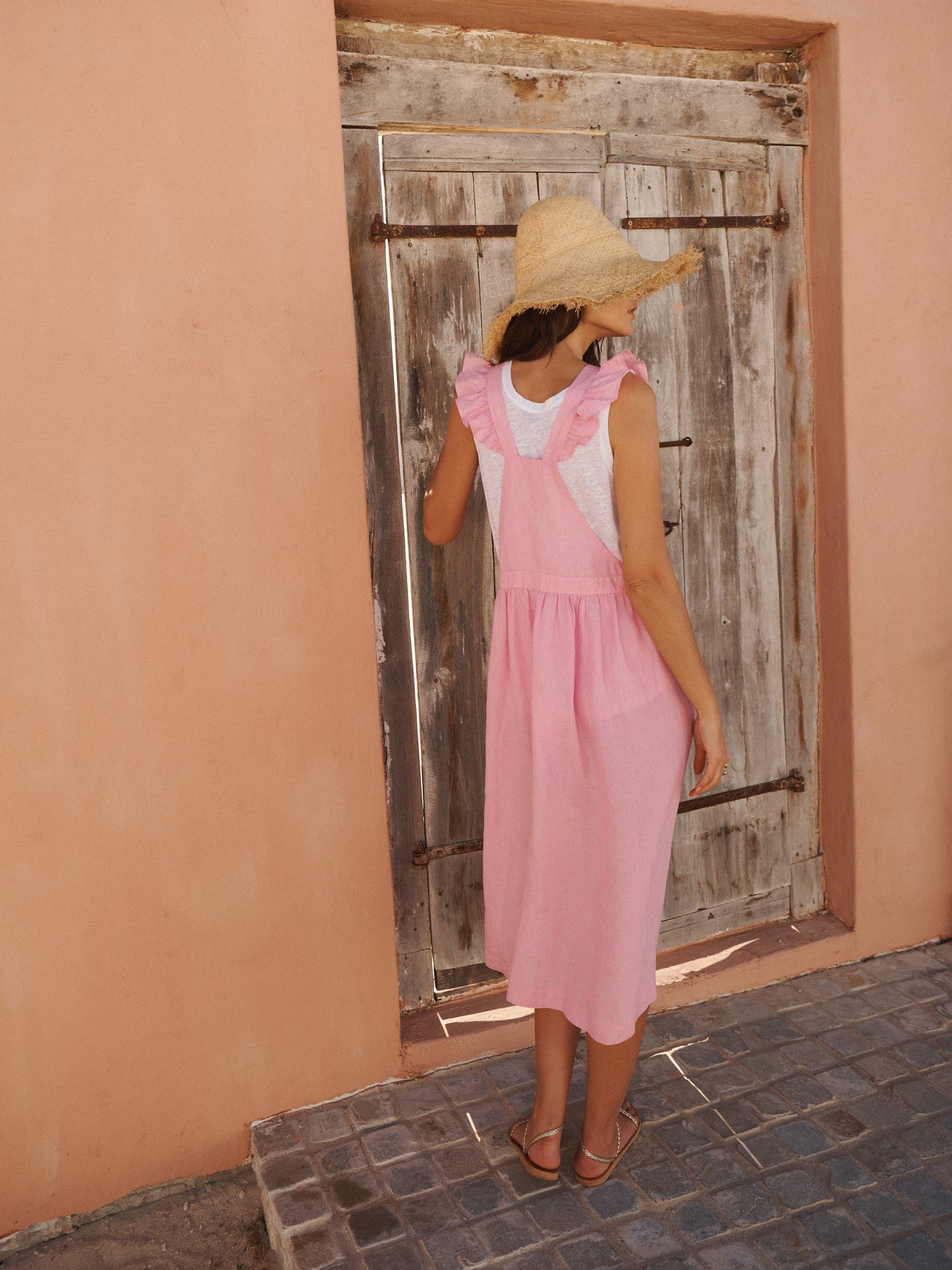 Vesta linen pinafore dress - Pink