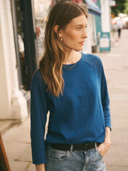 Wanda cotton & linen 3/4 sleeve t-shirt - Indigo
