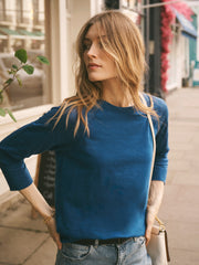 Wanda cotton & linen 3/4 sleeve t-shirt - Indigo