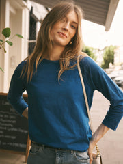 Wanda cotton & linen 3/4 sleeve t-shirt - Indigo