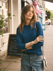 Wanda cotton & linen 3/4 sleeve t-shirt - Indigo