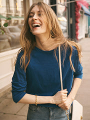 Wanda cotton & linen 3/4 sleeve t-shirt - Indigo