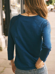 Wanda cotton & linen 3/4 sleeve t-shirt - Indigo