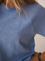 Wanda cotton & linen crew neck t-shirt - Mid Blue