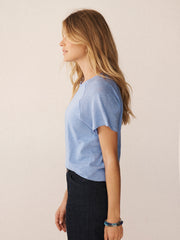 Wanda cotton & linen crew neck t-shirt - Mid Blue