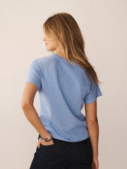 Wanda cotton & linen crew neck t-shirt - Mid Blue