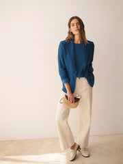 Wanda cotton & linen crew neck t-shirt - Indigo