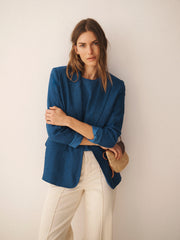 Wanda cotton & linen crew neck t-shirt - Indigo