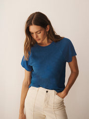 Wanda cotton & linen crew neck t-shirt - Indigo