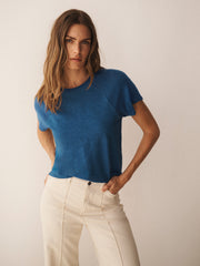 Wanda cotton & linen crew neck t-shirt - Indigo