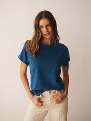 Wanda cotton & linen crew neck t-shirt - Indigo