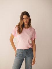 Wanda cotton & linen crew neck t-shirt - Pale Pink