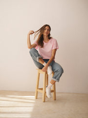 Wanda cotton & linen crew neck t-shirt - Pale Pink