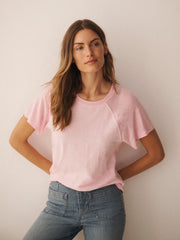 Wanda cotton & linen crew neck t-shirt - Pale Pink