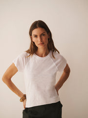 Wanda cotton & linen crew neck t-shirt - White