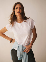 Wanda cotton & linen crew neck t-shirt - White