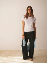 Wanda cotton & linen crew neck t-shirt - White