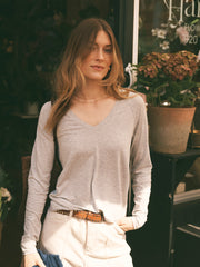Wanda v-neck long sleeve top - Light Grey